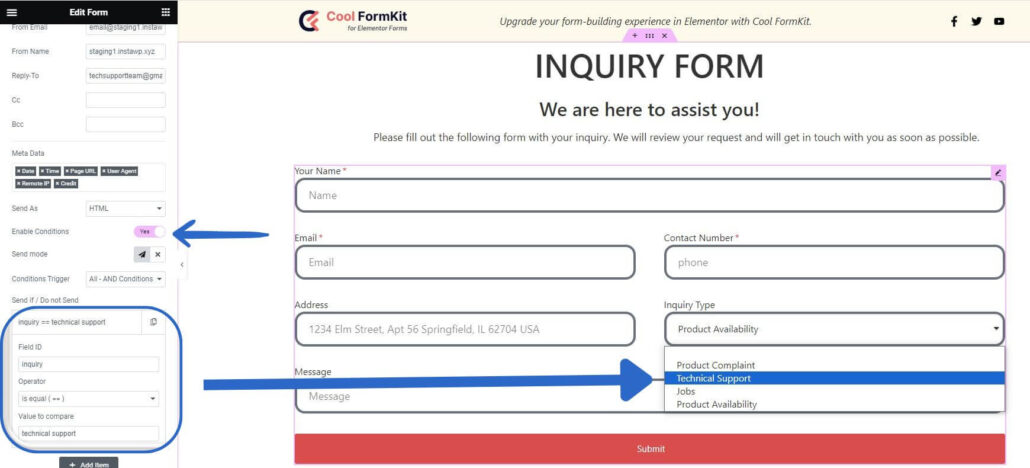 conditional email sending conditions