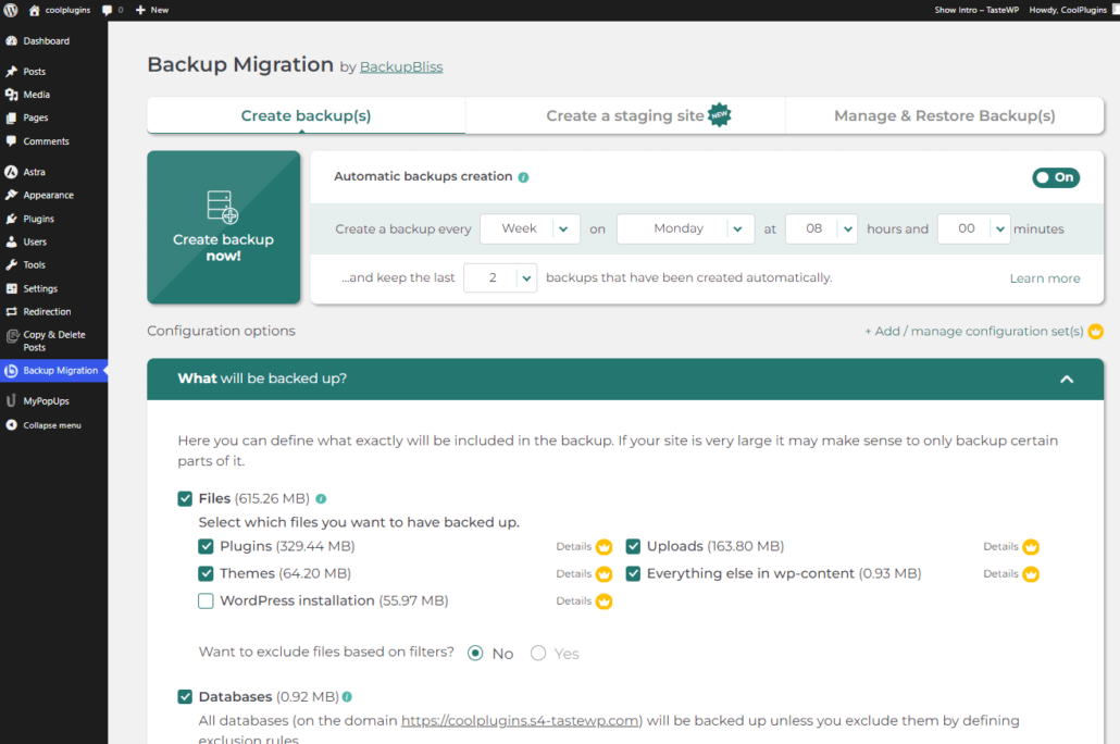 WordPress migration backed up