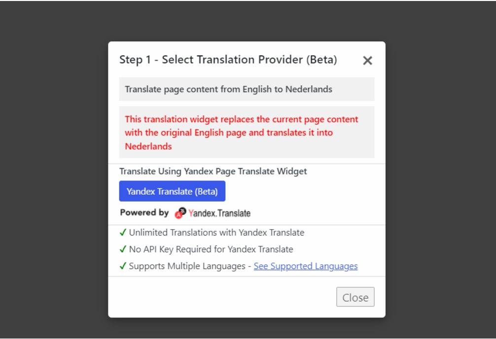 Select translation provider