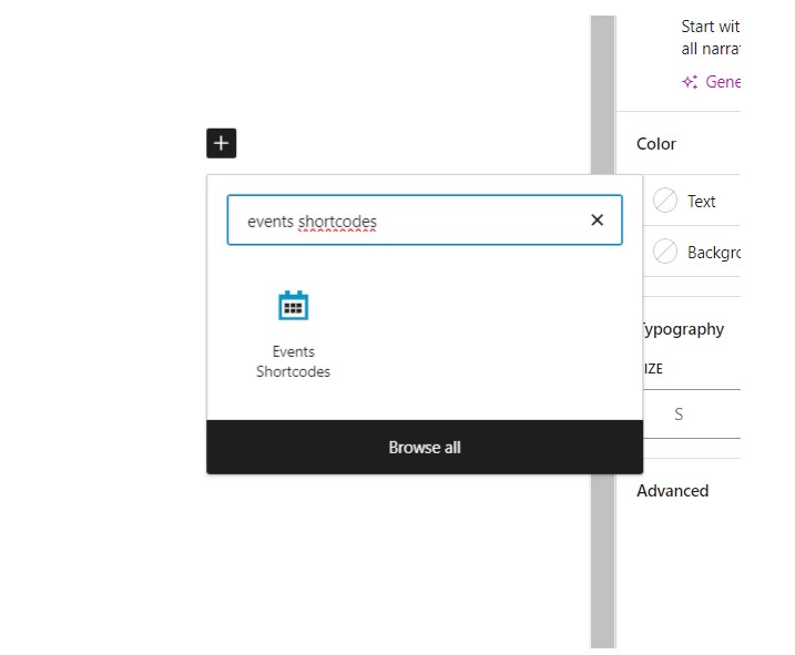 Search events shortcode