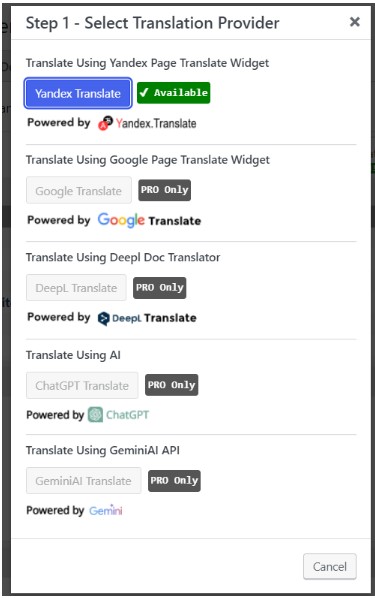 Select Translation provider